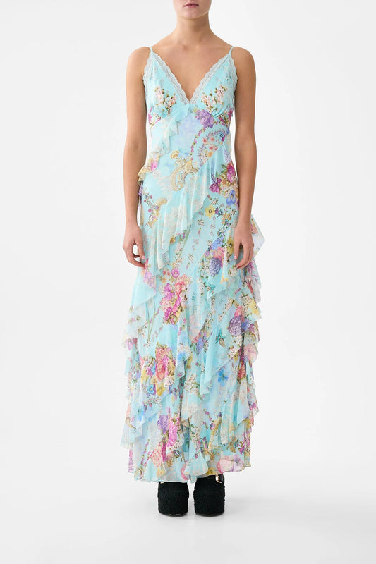 Asymmetrical Ruffle Slip Dress Bazaar Blooms - Camilla