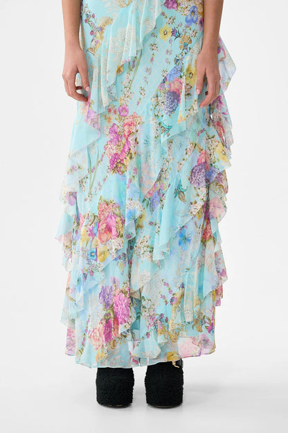 Asymmetrical Ruffle Slip Dress Bazaar Blooms - Camilla