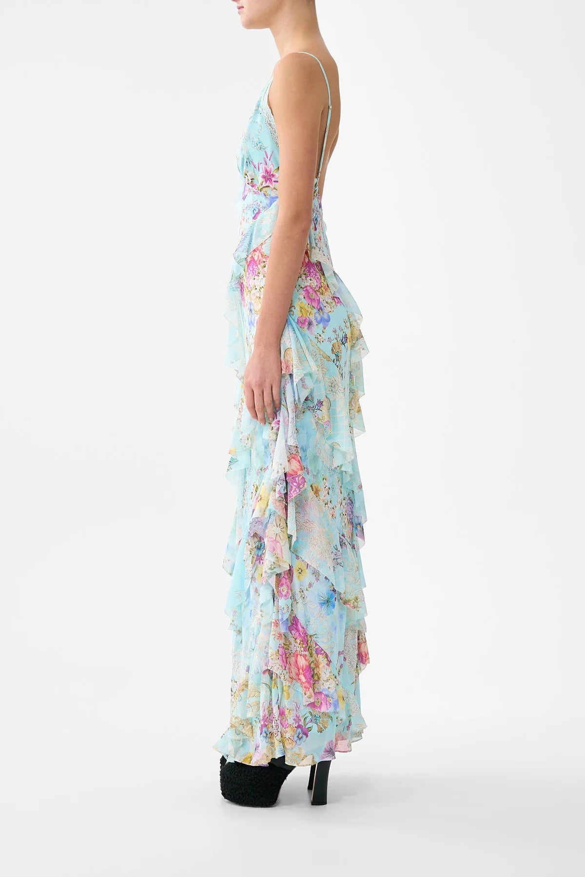 Asymmetrical Ruffle Slip Dress Bazaar Blooms - Camilla