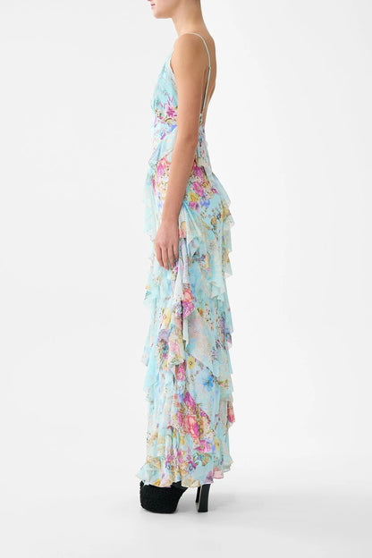 Asymmetrical Ruffle Slip Dress Bazaar Blooms - Camilla