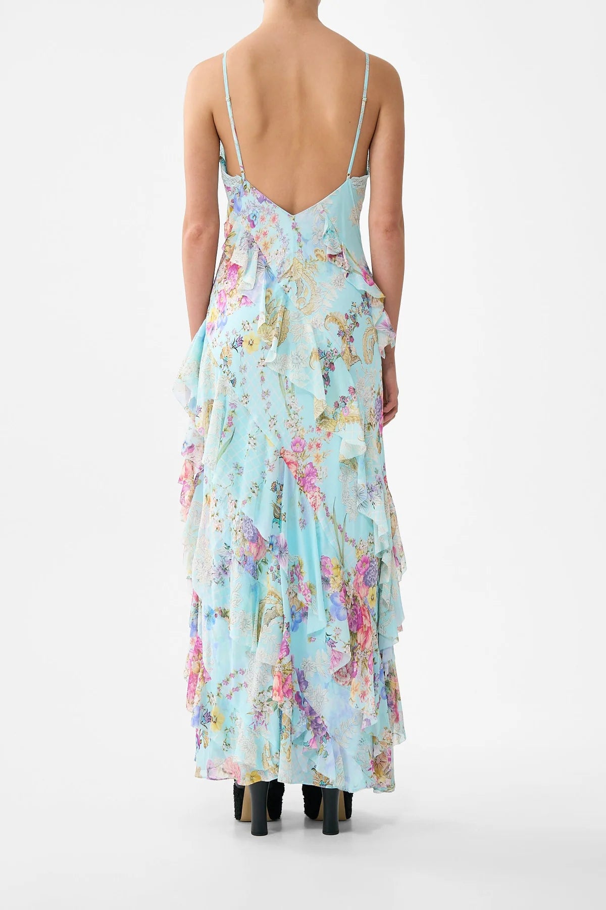 Asymmetrical Ruffle Slip Dress Bazaar Blooms - Camilla