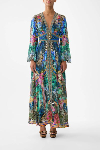 camilla frill sleeve long dress Camilla Frill Sleeve Maxi Dress in In A Flutter
