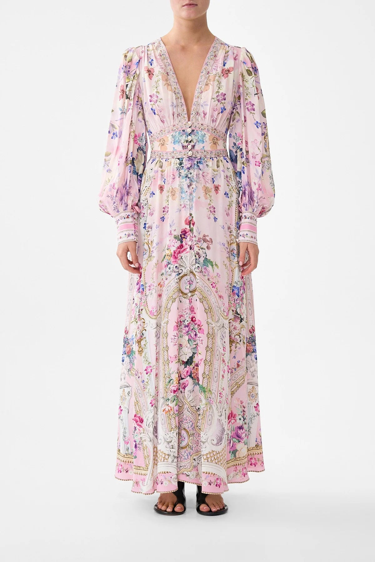 Shaped Waistband Dress With Gathered Sleeves Palatial Pastels - Camilla