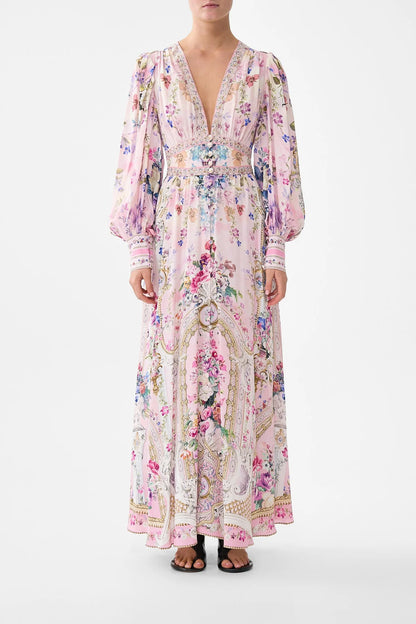 Shaped Waistband Dress With Gathered Sleeves Palatial Pastels - Camilla