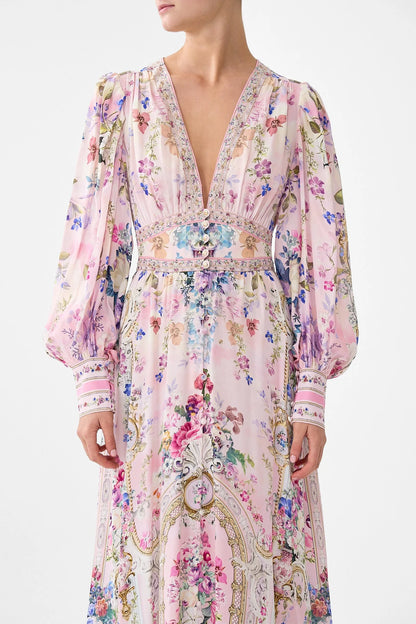 Shaped Waistband Dress With Gathered Sleeves Palatial Pastels - Camilla