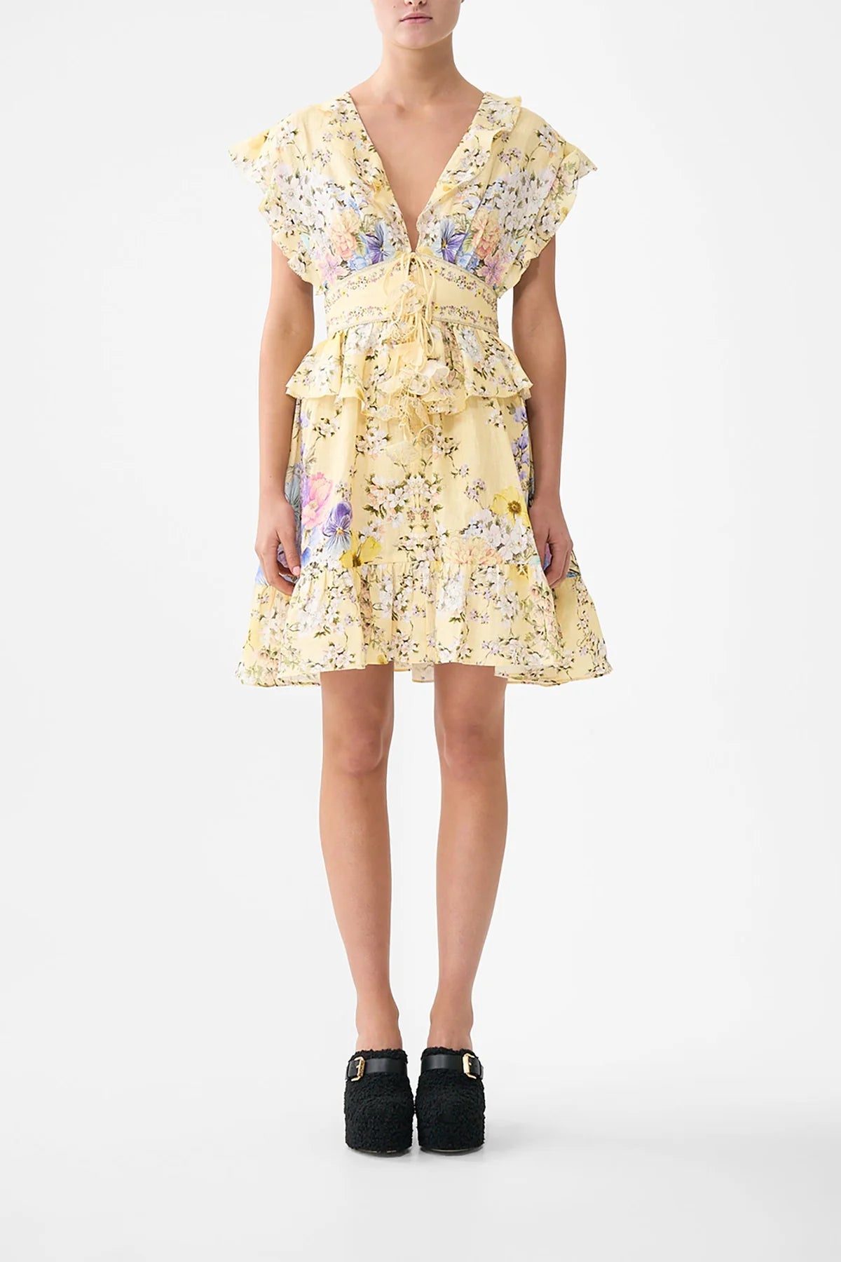 Waisted Short Dress With Ruffle Details Darling Buds - Camilla