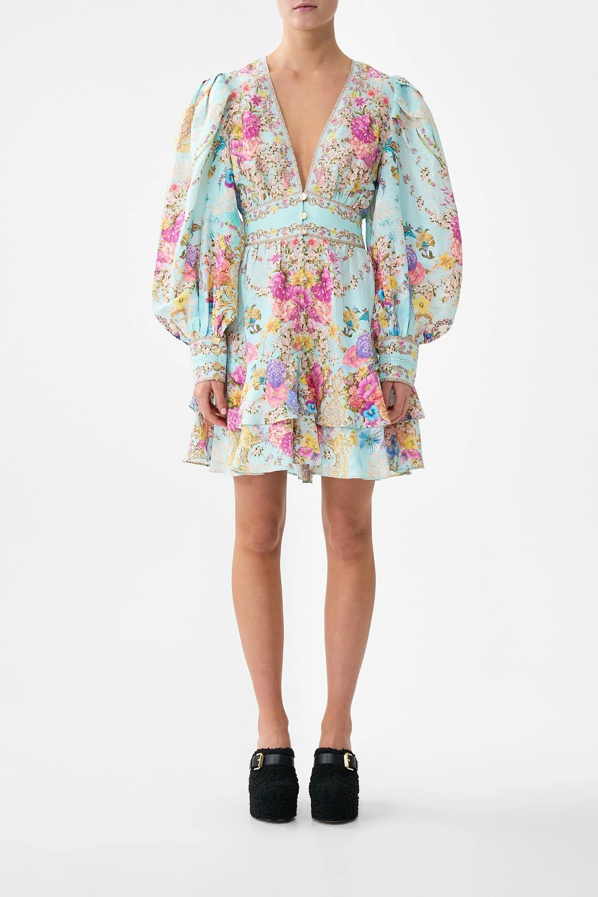 Button Front Frill Dress Bazaar Blooms - Camilla