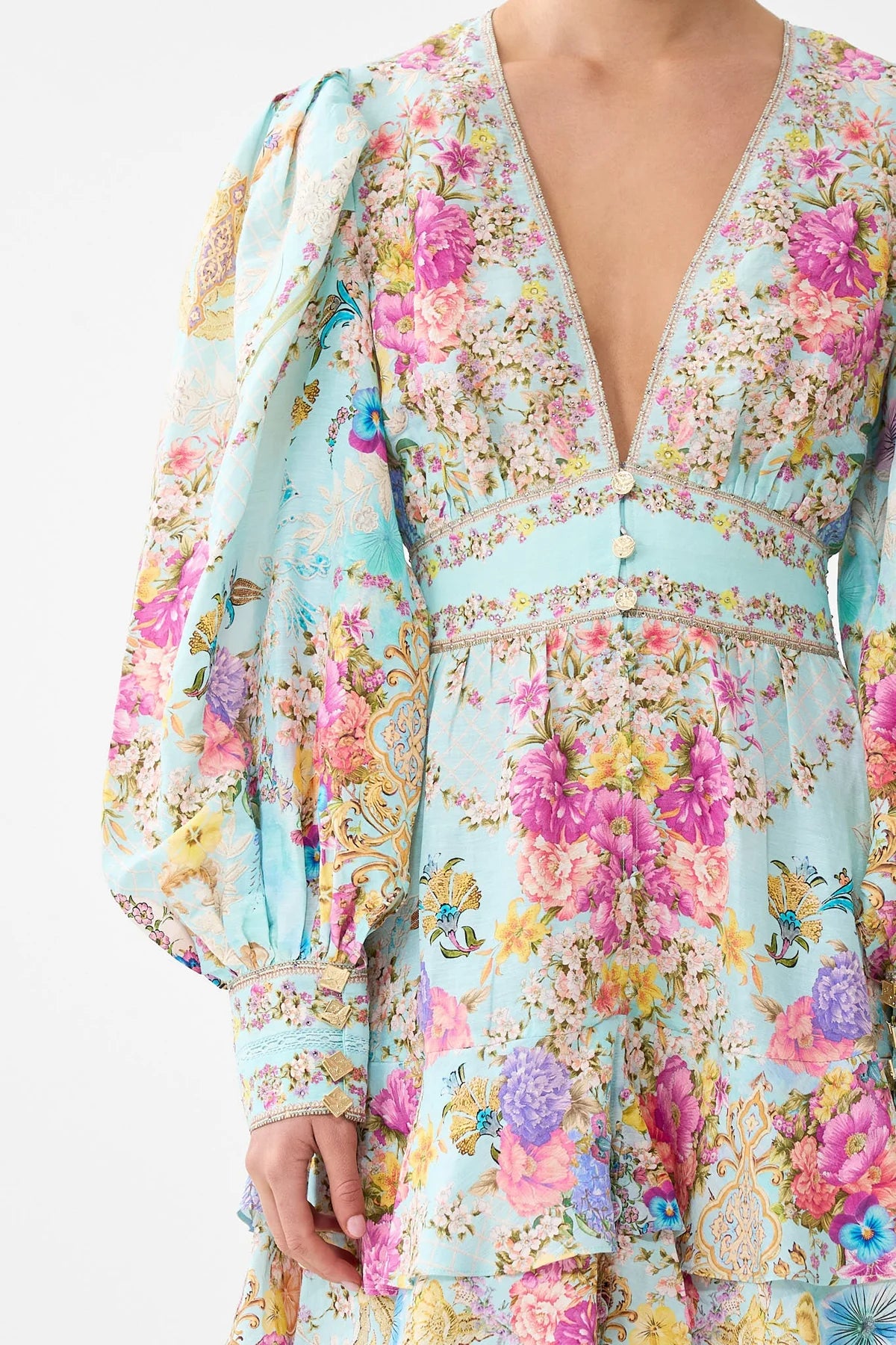 Button Front Frill Dress Bazaar Blooms - Camilla