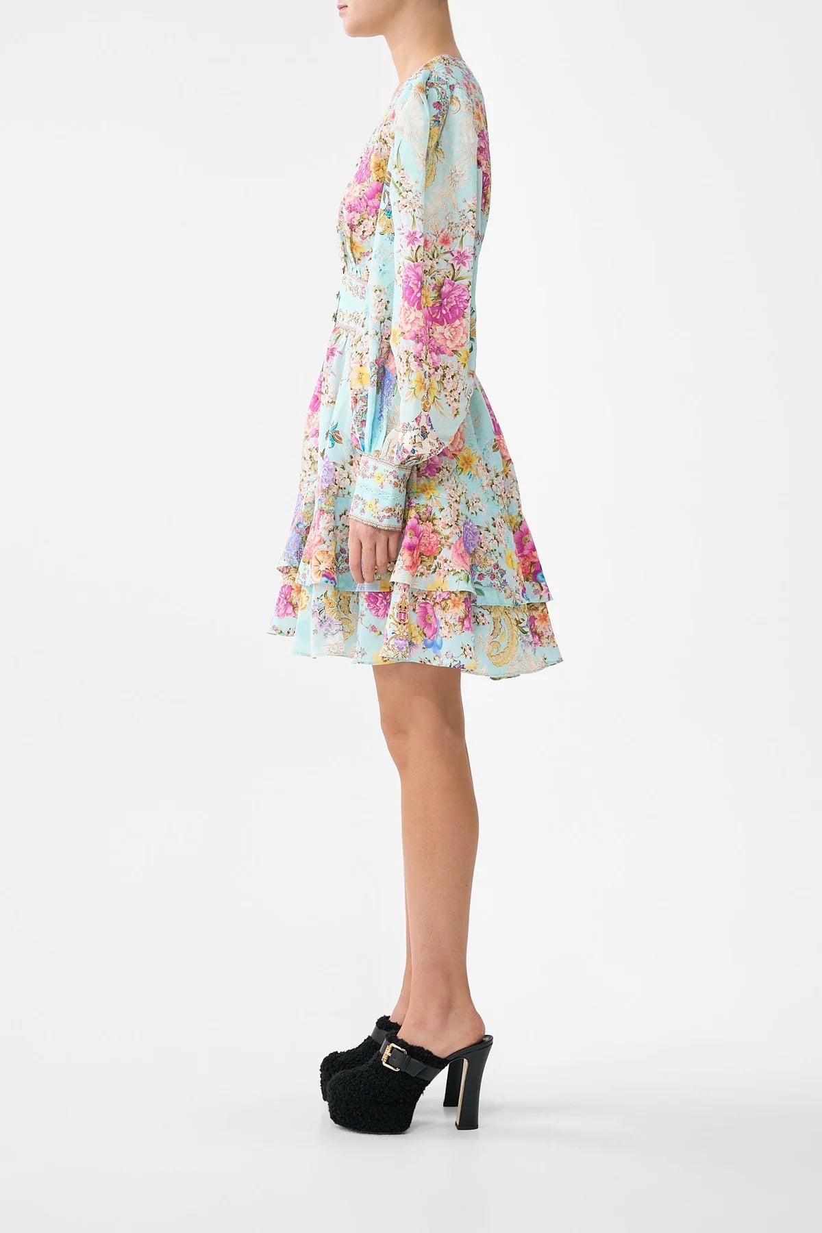 Button Front Frill Dress Bazaar Blooms - Camilla