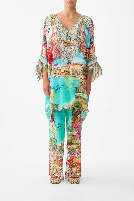 Tie Sleeve Short V Neck Kaftan Meet Me In Mallorca - Camilla