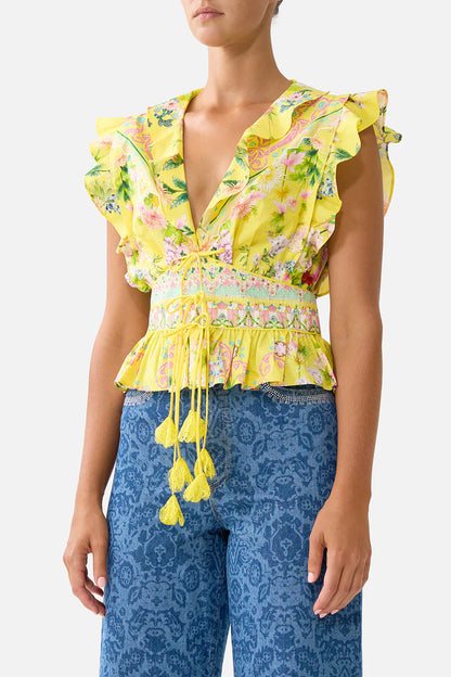 Tie Front Top With Ruffles Lady Limonada - Camilla