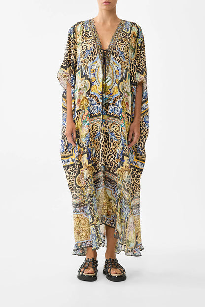 Lace Up Kaftan With Hem Ruffle Sevillian Style - Camilla