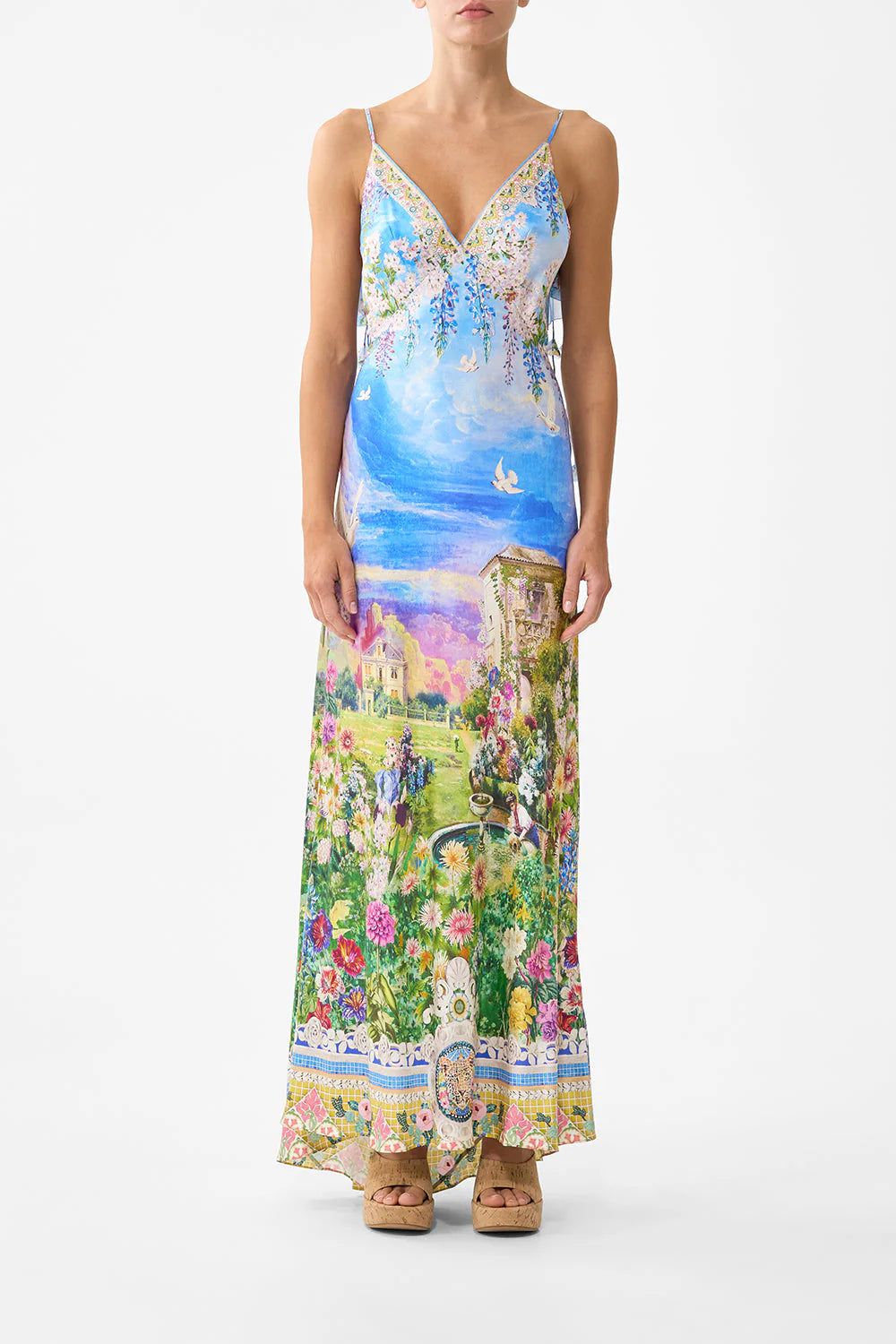 V Neck Bias Slip Dress With Back Frill Navás Nouveau - Camilla