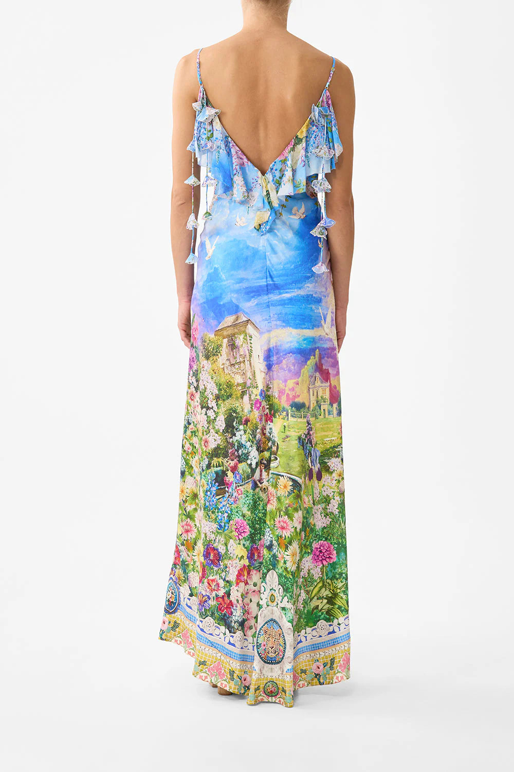 V Neck Bias Slip Dress With Back Frill Navás Nouveau - Camilla