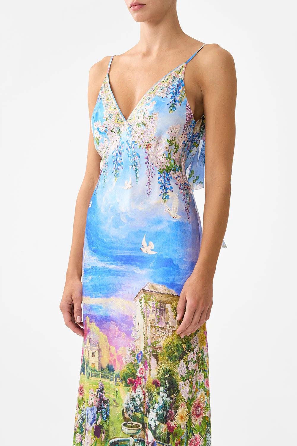 V Neck Bias Slip Dress With Back Frill Navás Nouveau - Camilla