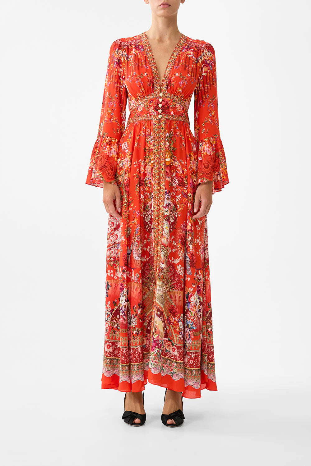 Shaped Waistband Dress With Ruffle Sleeves Olé Olé - Camilla