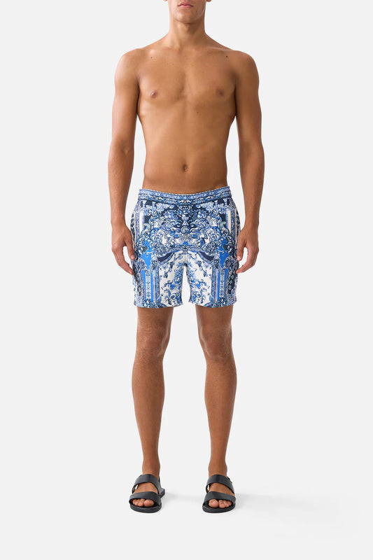 Mid Length Boardshort With Fixed Waist A Tiled Wonderland - Camilla