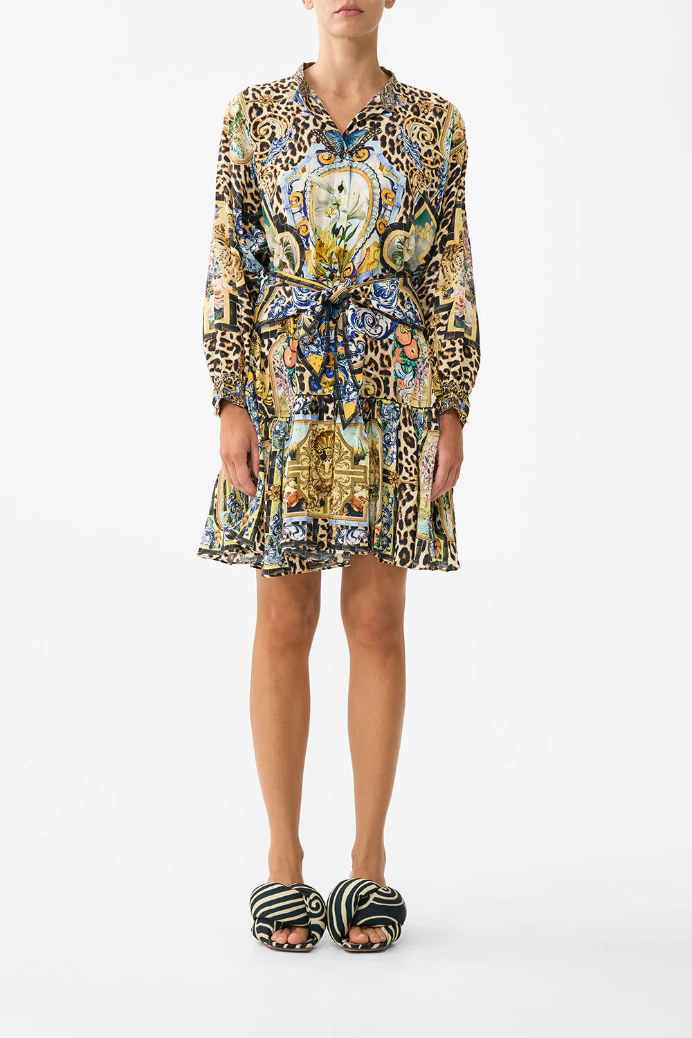 Short Tiered Shirtdress With Wide Waist Tie Sevillian Style - Camilla