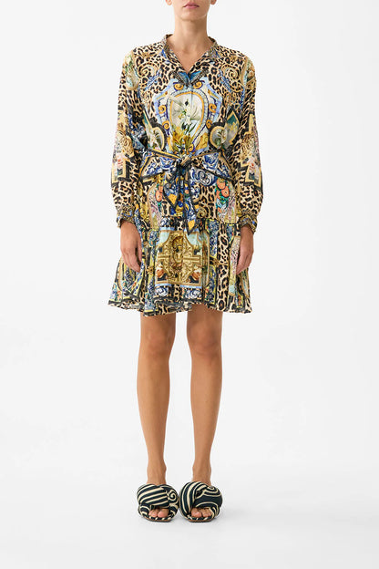 Short Tiered Shirtdress With Wide Waist Tie Sevillian Style - Camilla