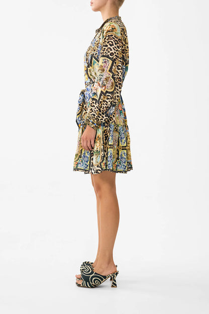 Short Tiered Shirtdress With Wide Waist Tie Sevillian Style - Camilla