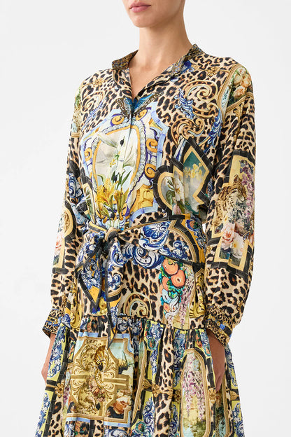 Short Tiered Shirtdress With Wide Waist Tie Sevillian Style - Camilla