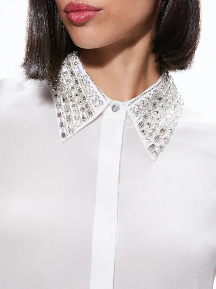 Willa Embellished Collar Top Off White - Alice + Olivia