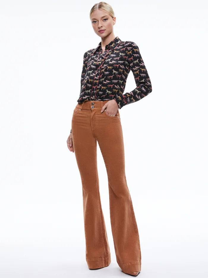 Willa Placket Top With Piping Rodeo Black - Alice + Olivia