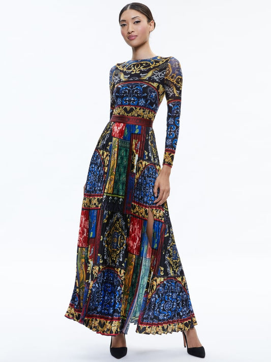 Ivey Pleated Skirt Maxi Dress After Sunset - Alice + Olivia