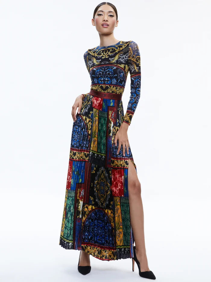 Ivey Pleated Skirt Maxi Dress After Sunset - Alice + Olivia Ivey Pleated Skirt Maxi Dress After Sunset - Alice + Olivia