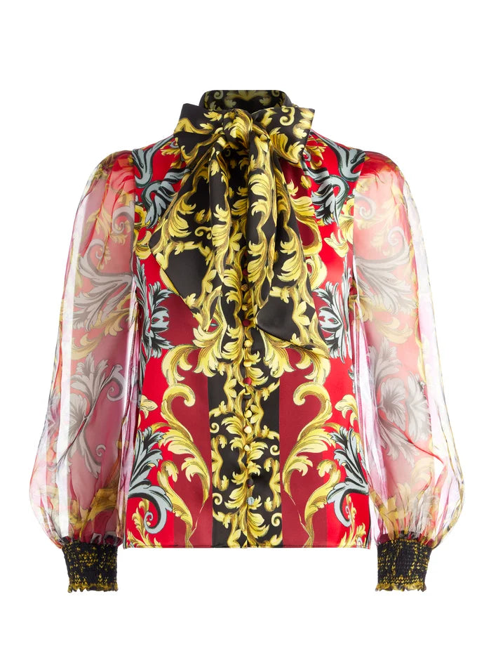 Brentley Tie Neck Blouson Sleeve Blouse by Alice + Olivia at