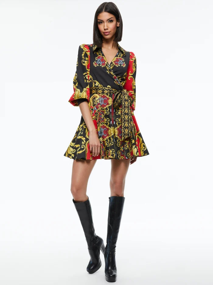 Alisa Wrap Godet Shirt Dress Regal Romance - Alice + Olivia