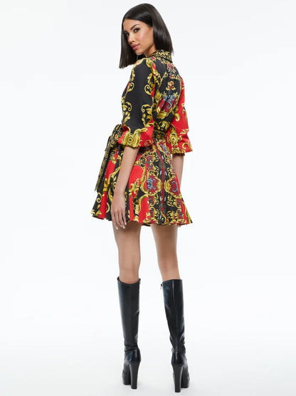 Alisa Wrap Godet Shirt Dress Regal Romance - Alice + Olivia