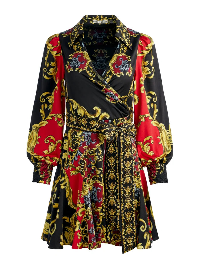 Alisa Wrap Godet Shirt Dress Regal Romance - Alice + Olivia