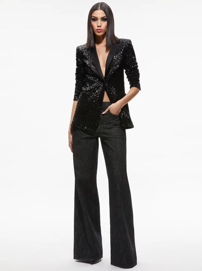 Breann Sequin Fitted Blazer Black - Alice + Olivia