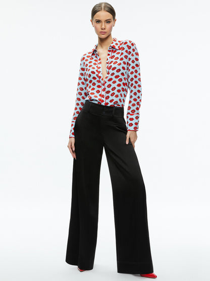 Willa Placket Top With Piping Kiss Kiss - Alice & Olivia