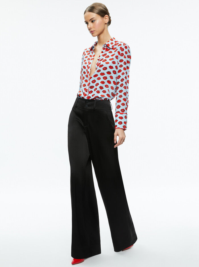 Willa Placket Top With Piping Kiss Kiss - Alice & Olivia