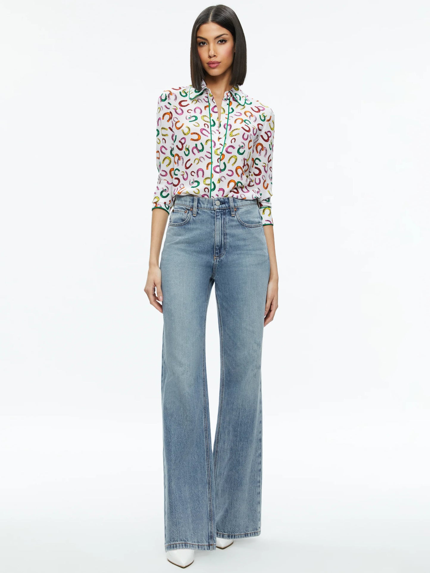 Willa Placket Top With Piping Lucky You - Alice + Olivia
