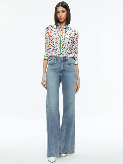 Willa Placket Top With Piping Lucky You - Alice + Olivia