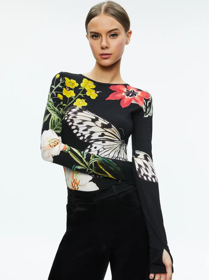 Delaina Long Sleeve Crop Top Essential Floral - Alice & Olivia