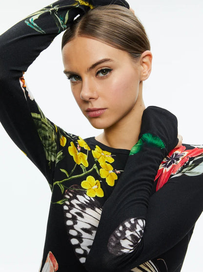 Delaina Long Sleeve Crop Top Essential Floral - Alice & Olivia