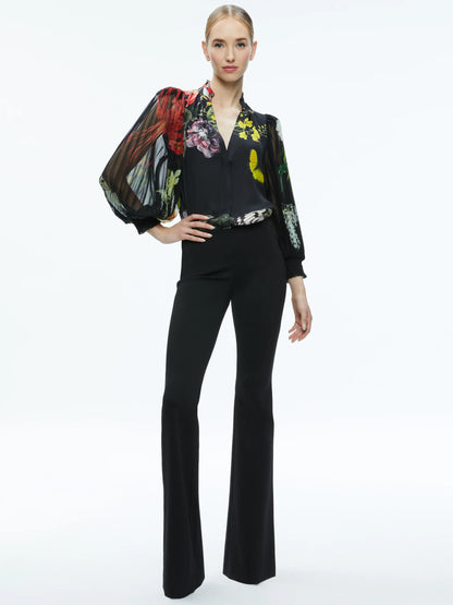 Ilan Pleated Blouson Sleeve Button Front Blouse Essential Floral - Alice + Olivia