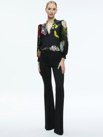 Ilan Pleated Blouson Sleeve Button Front Blouse Essential Floral - Alice + Olivia
