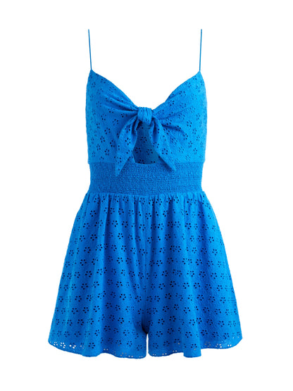 Freida Tie Front Romper French Blue - Alice + Olivia