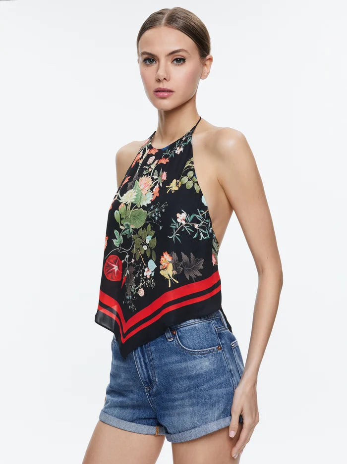 Frenchie Handkerchief Halter Top Blush Kiss Black - Alice + Olivia