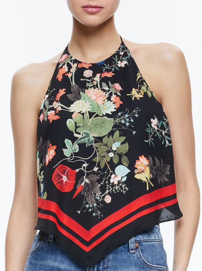 Frenchie Handkerchief Halter Top Blush Kiss Black - Alice + Olivia