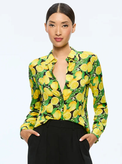 Willa Placket Top Lemon Tree - Alice + Olivia