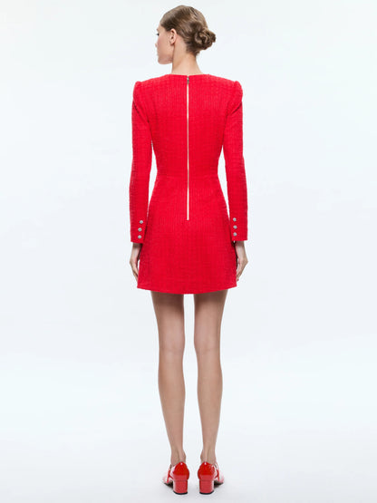 Shiloh Long Sleeve Button Front Mini Dress Bright Ruby - Alice + Olivia