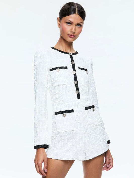 Shiloh Button-Front Patch Pocket Romper Off White - Alice + Olivia