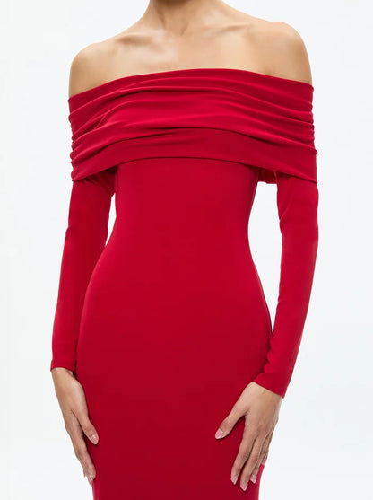 Coretta Off The Shoulder Dress Bright Ruby - Alice + Olivia