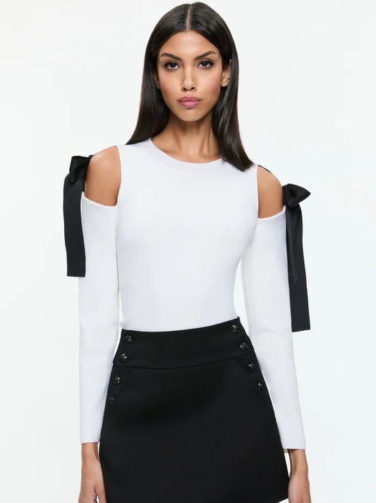 Dara Shoulder Split Pullover Ecru/Black - Alice + Olivia